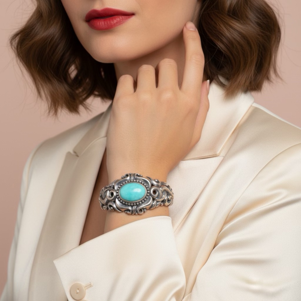 Carolyn Pollack Silver Cuff Bracelet With Turquoise Blue Stone